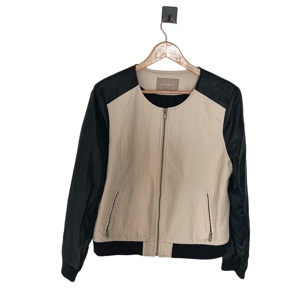 Banana Republic Women’s Vegan Leather Bomber Jacket, Color Block, Size XL